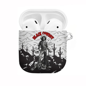 Black Cowboy Nat Love AirPods Case Comic Style Desert Line Art Red Typography