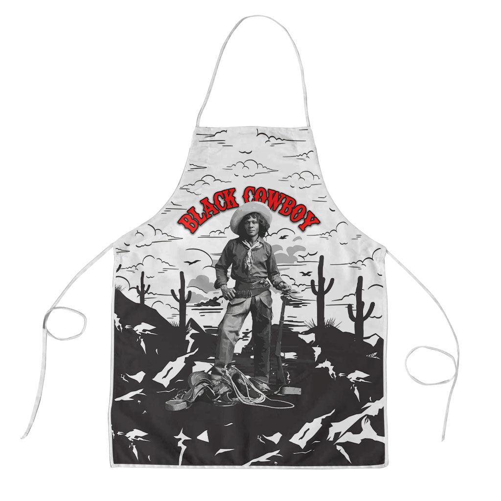 Black Cowboy Nat Love Apron Comic Style Desert Line Art Red Typography