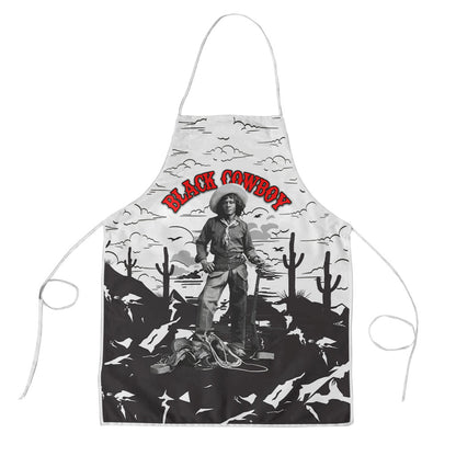Black Cowboy Nat Love Apron Comic Style Desert Line Art Red Typography