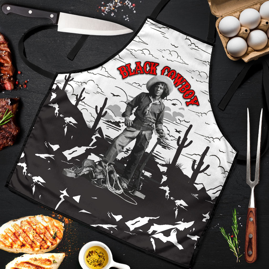 Black Cowboy Nat Love Apron Comic Style Desert Line Art Red Typography
