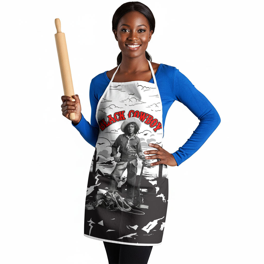 Black Cowboy Nat Love Apron Comic Style Desert Line Art Red Typography