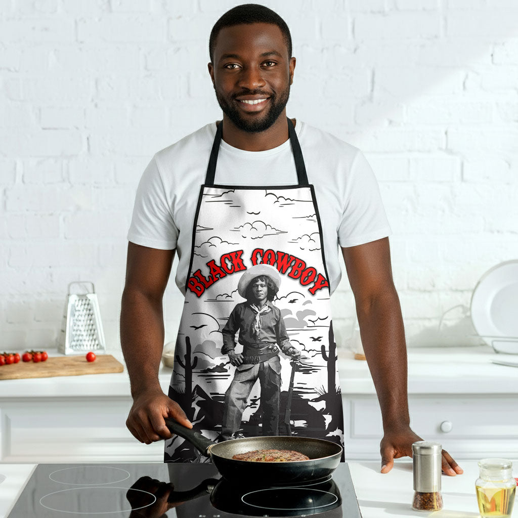 Black Cowboy Nat Love Apron Comic Style Desert Line Art Red Typography