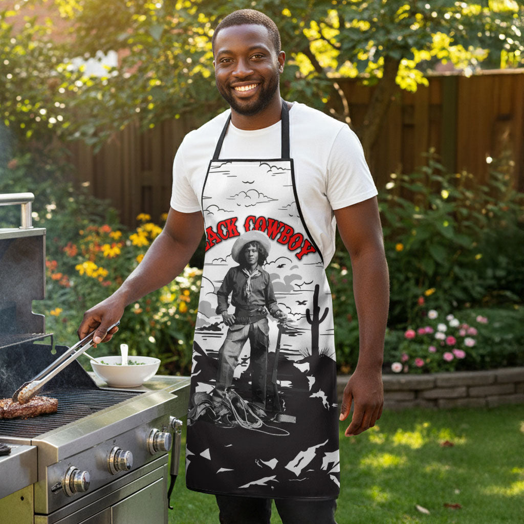 Black Cowboy Nat Love Apron Comic Style Desert Line Art Red Typography