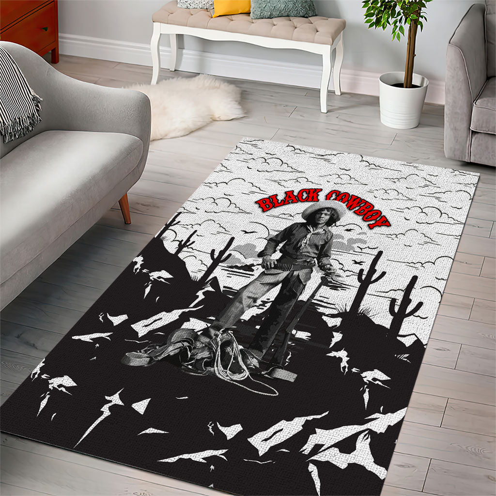 Black Cowboy Nat Love Area Rug Comic Style Desert Line Art Red Typography