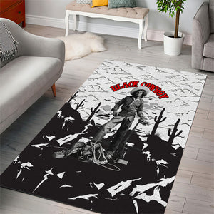 Black Cowboy Nat Love Area Rug Comic Style Desert Line Art Red Typography