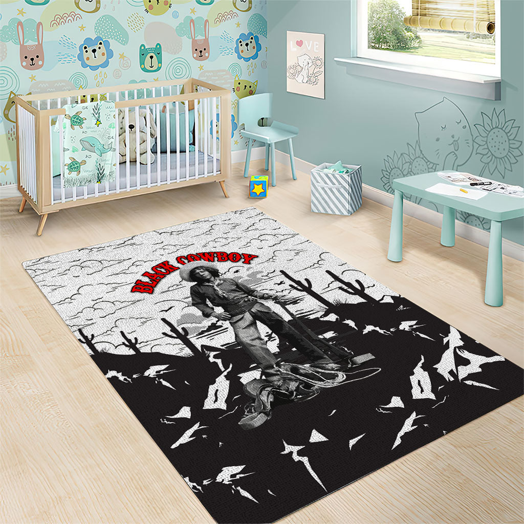 Black Cowboy Nat Love Area Rug Comic Style Desert Line Art Red Typography