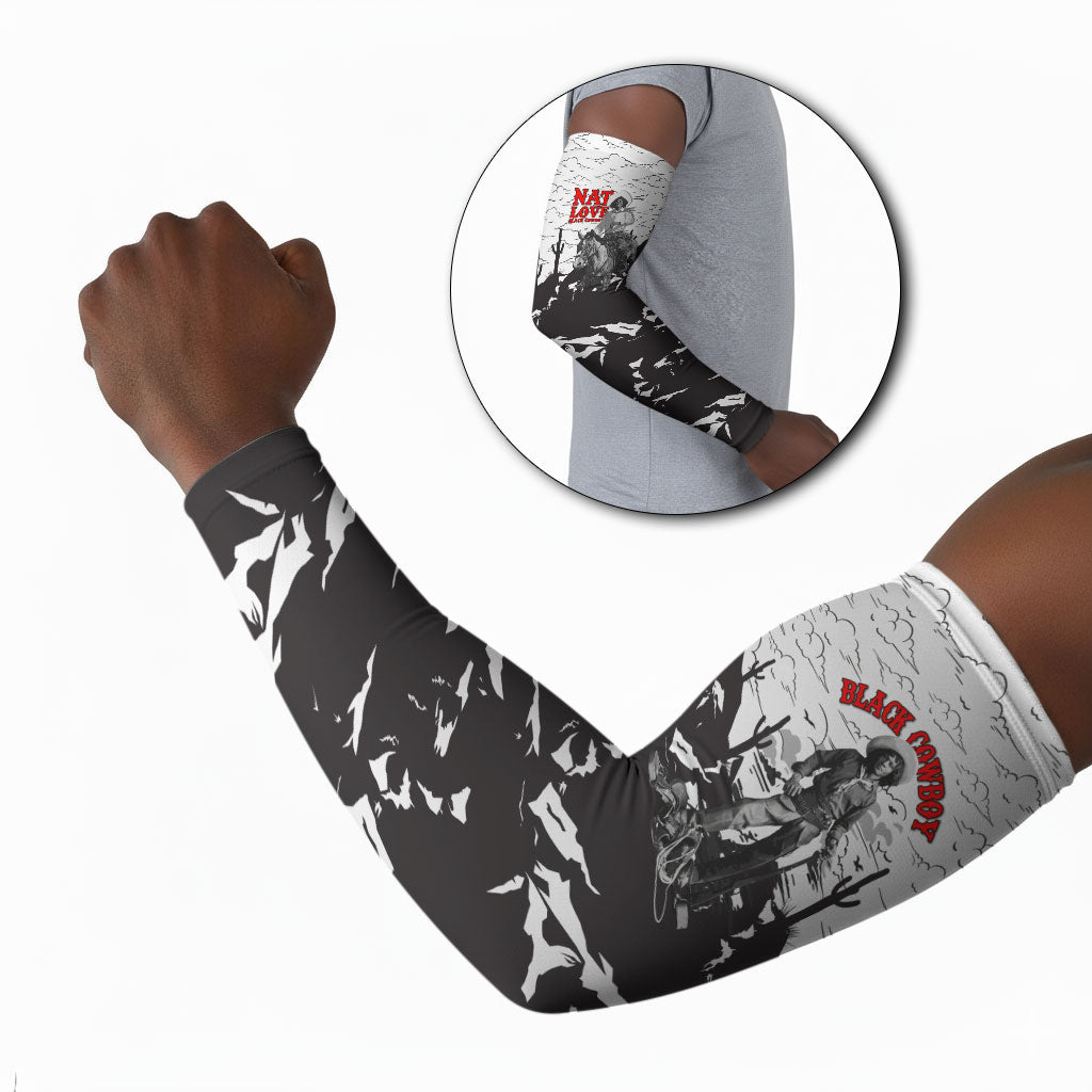 Black Cowboy Nat Love Arm Sleeves Comic Style Desert Line Art Red Typography