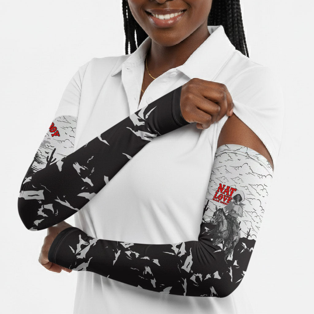 Black Cowboy Nat Love Arm Sleeves Comic Style Desert Line Art Red Typography