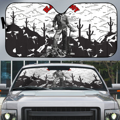 Black Cowboy Nat Love Auto Sun Shade Comic Style Desert Line Art Red Typography