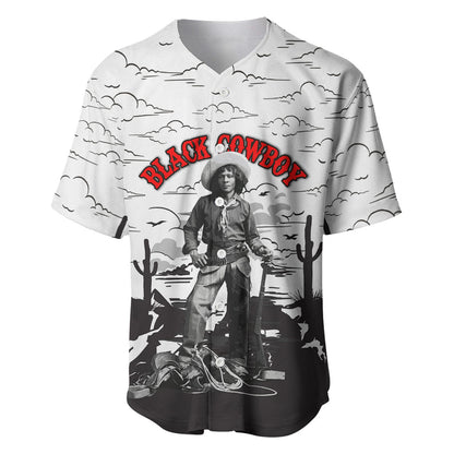Black Cowboy Nat Love Baseball Jersey Comic Style Desert Line Art Red Typography
