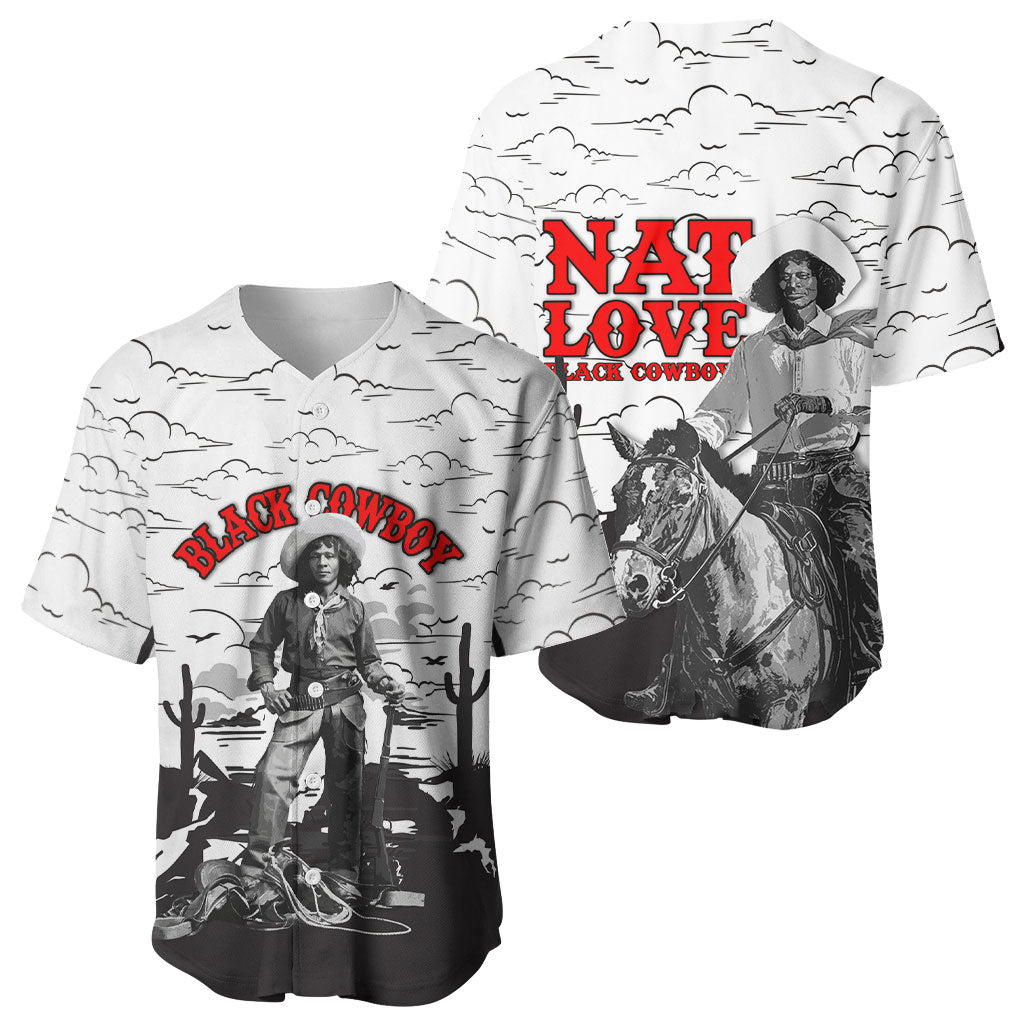 Black Cowboy Nat Love Baseball Jersey Comic Style Desert Line Art Red Typography