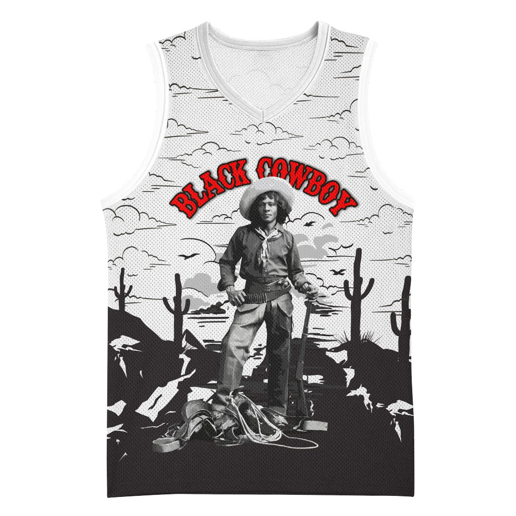 Black Cowboy Nat Love Basketball Jersey Comic Style Desert Line Art Red Typography
