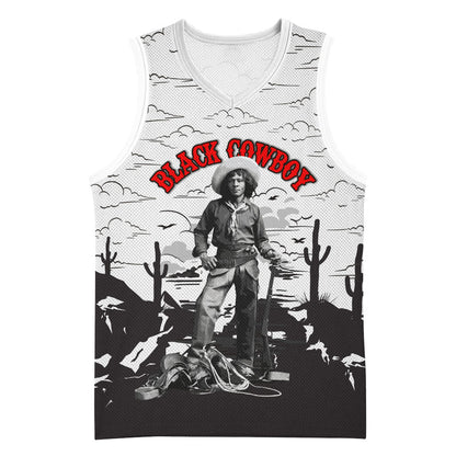 Black Cowboy Nat Love Basketball Jersey Comic Style Desert Line Art Red Typography