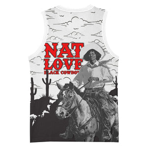 Black Cowboy Nat Love Basketball Jersey Comic Style Desert Line Art Red Typography