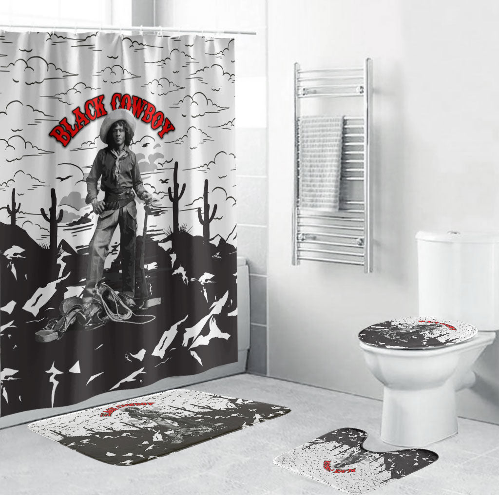 Black Cowboy Nat Love Bathroom Set Comic Style Desert Line Art Red Typography