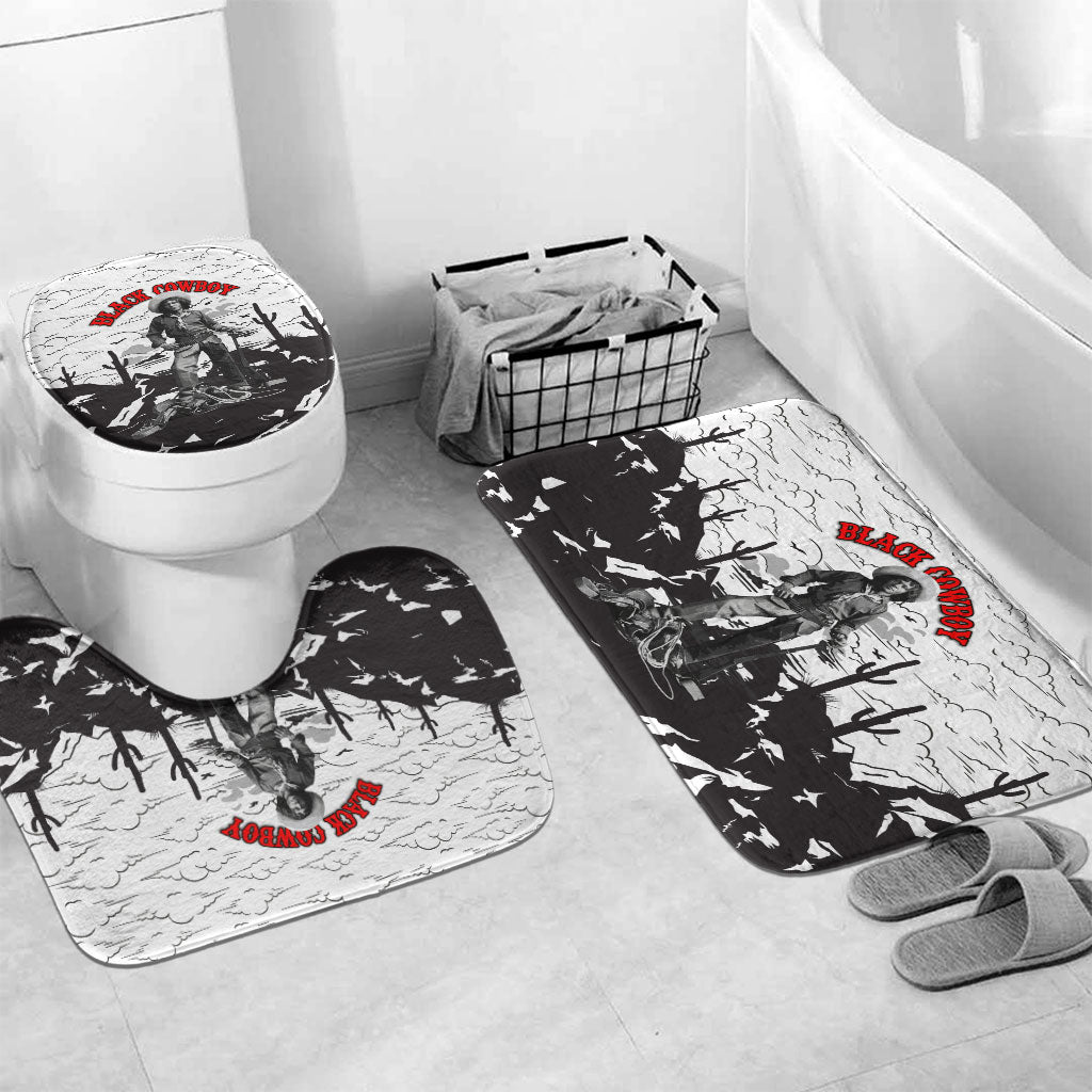 Black Cowboy Nat Love Bathroom Set Comic Style Desert Line Art Red Typography