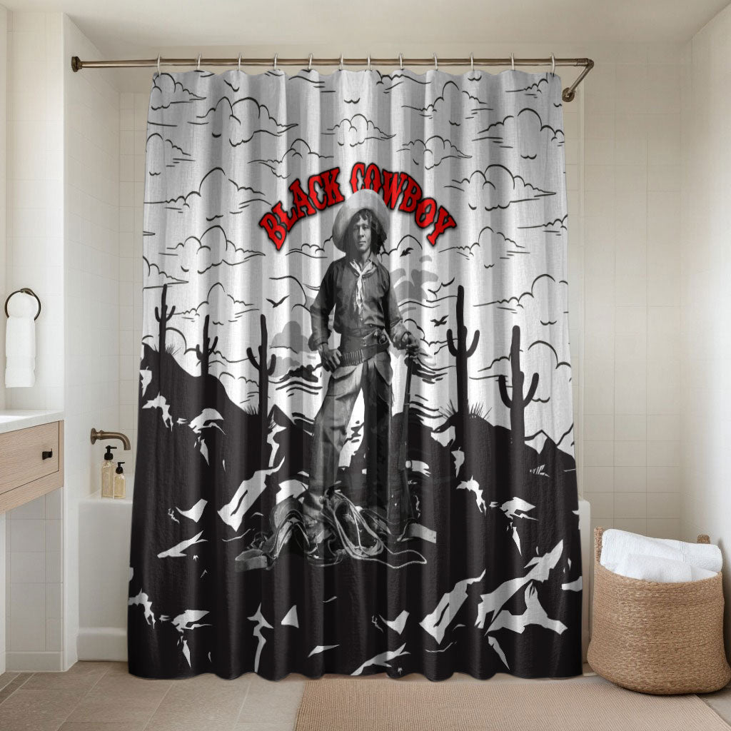 Black Cowboy Nat Love Bathroom Set Comic Style Desert Line Art Red Typography