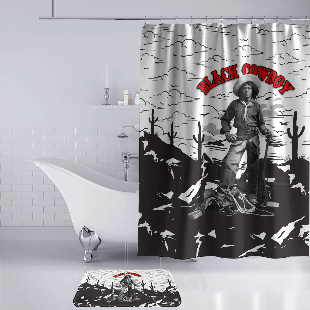 Black Cowboy Nat Love Bathroom Set Comic Style Desert Line Art Red Typography