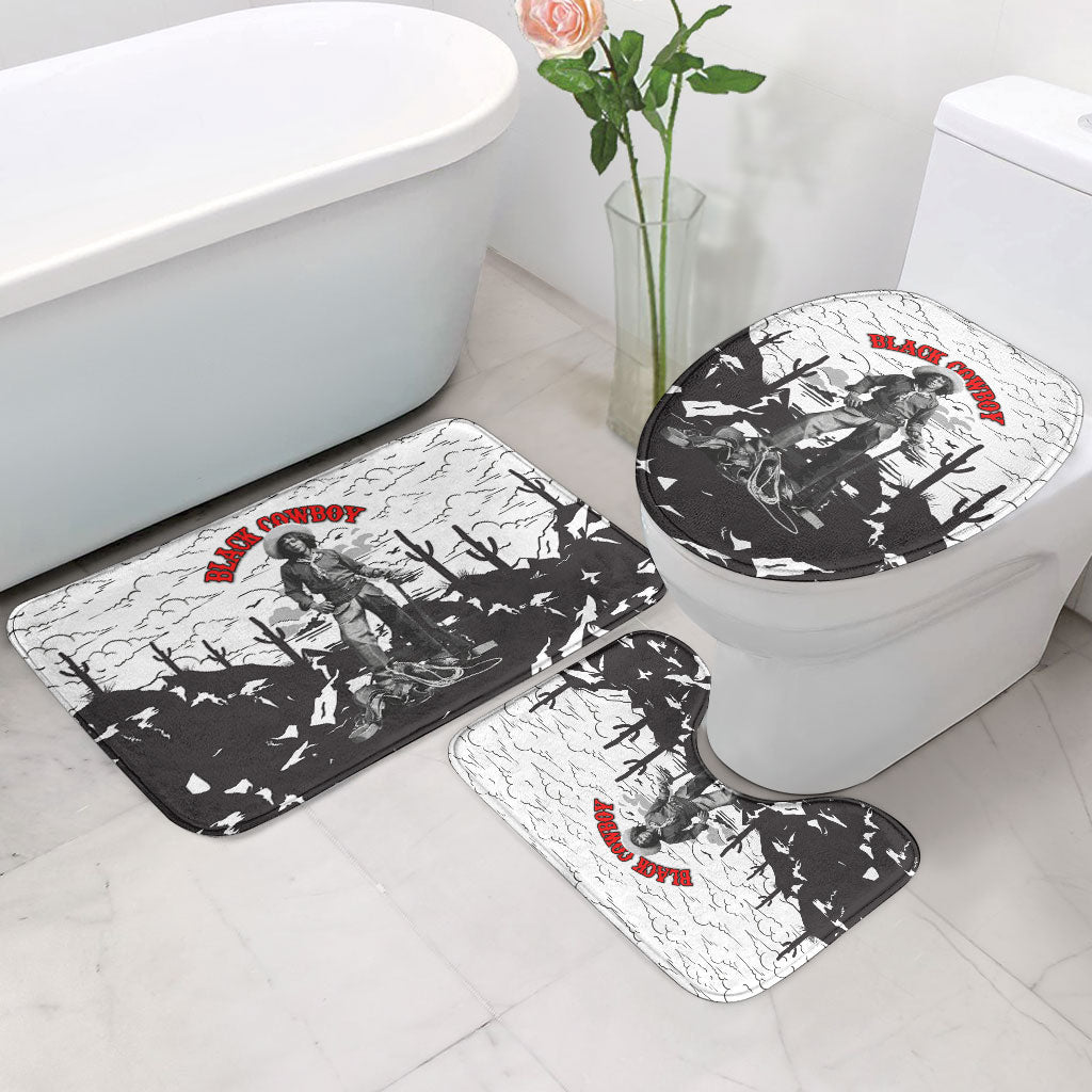 Black Cowboy Nat Love Bathroom Set Comic Style Desert Line Art Red Typography