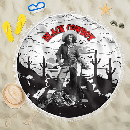 Black Cowboy Nat Love Beach Blanket Comic Style Desert Line Art Red Typography
