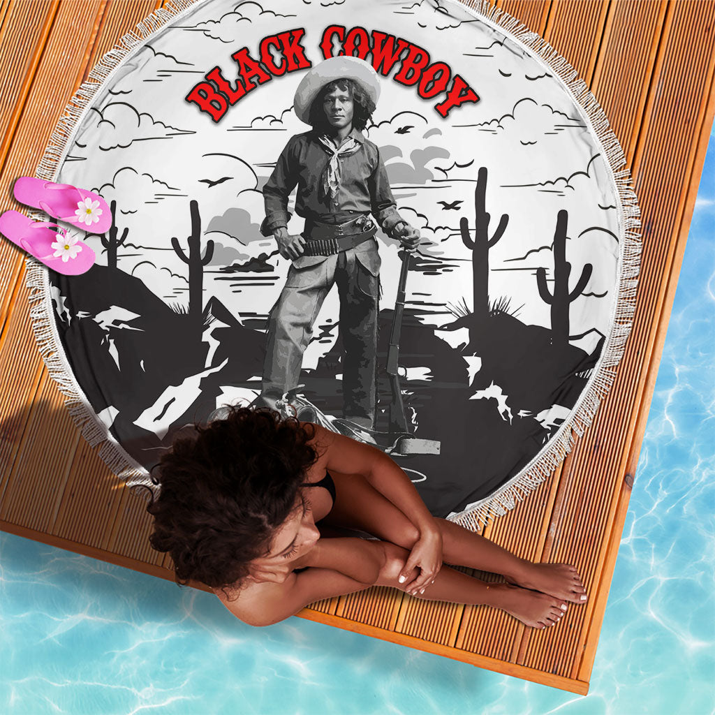 Black Cowboy Nat Love Beach Blanket Comic Style Desert Line Art Red Typography