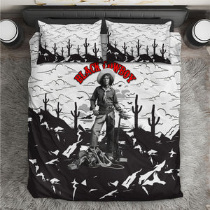 Black Cowboy Nat Love Bedding Set Comic Style Desert Line Art Red Typography