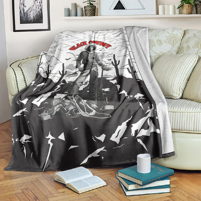 Black Cowboy Nat Love Blanket Comic Style Desert Line Art Red Typography