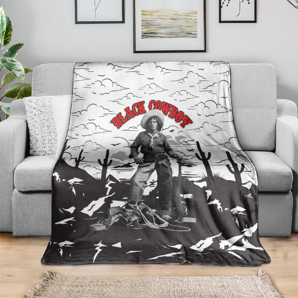 Black Cowboy Nat Love Blanket Comic Style Desert Line Art Red Typography