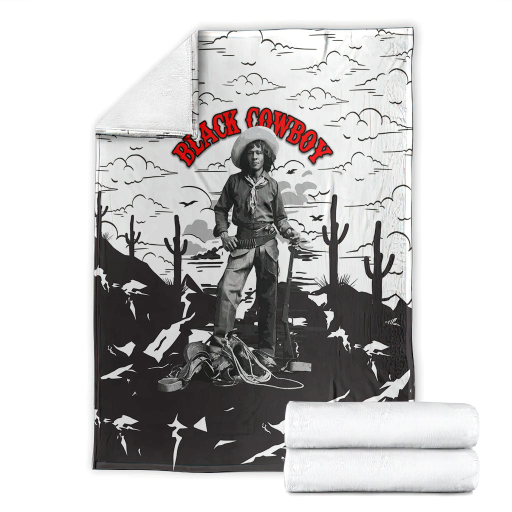 Black Cowboy Nat Love Blanket Comic Style Desert Line Art Red Typography