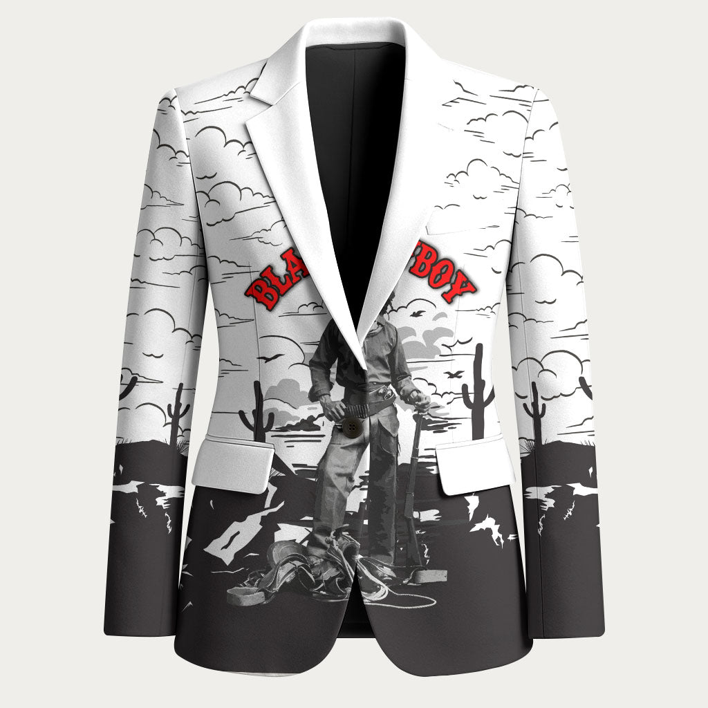 Black Cowboy Nat Love Blazer Comic Style Desert Line Art Red Typography