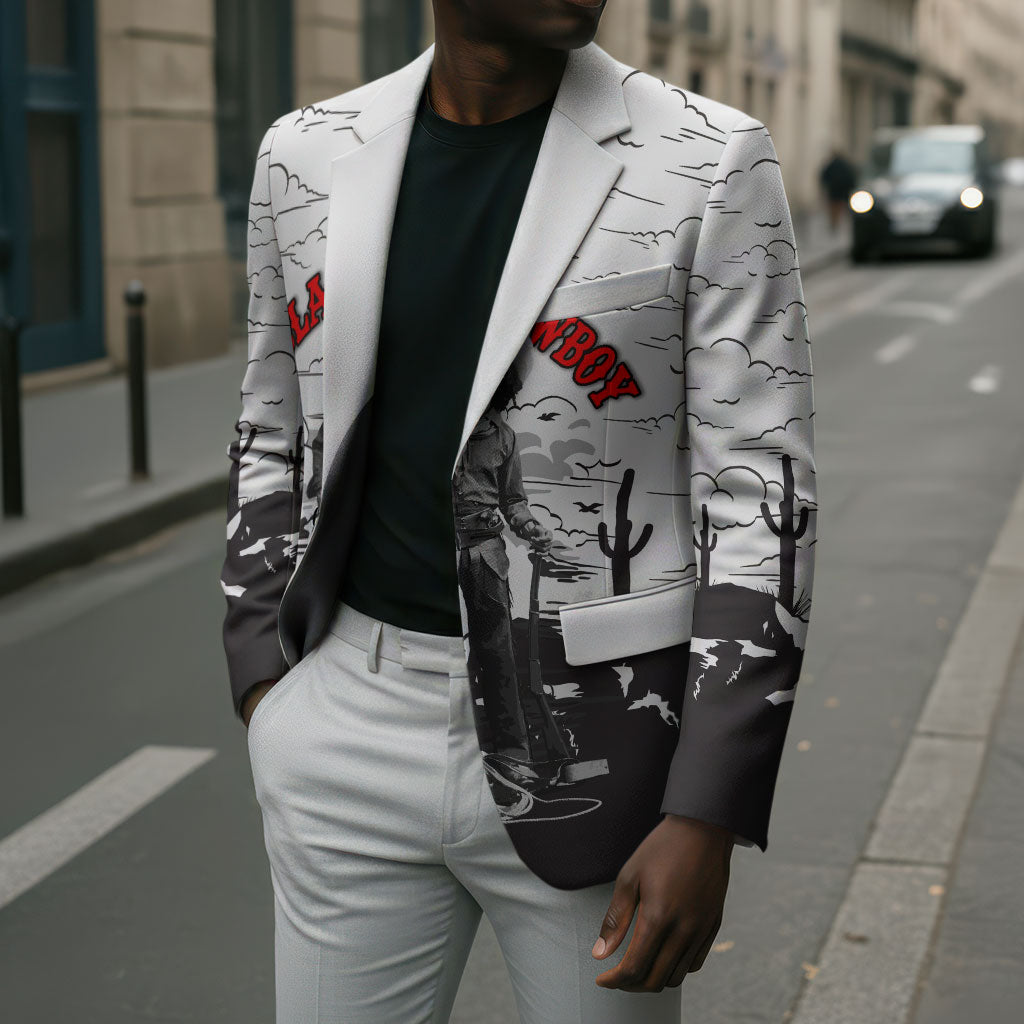 Black Cowboy Nat Love Blazer Comic Style Desert Line Art Red Typography