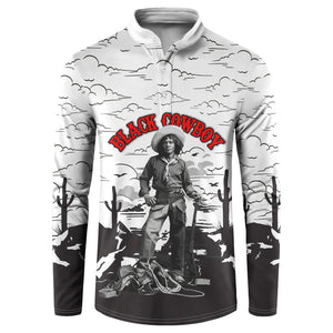 Black Cowboy Nat Love Button Sweatshirt Comic Style Desert Line Art Red Typography