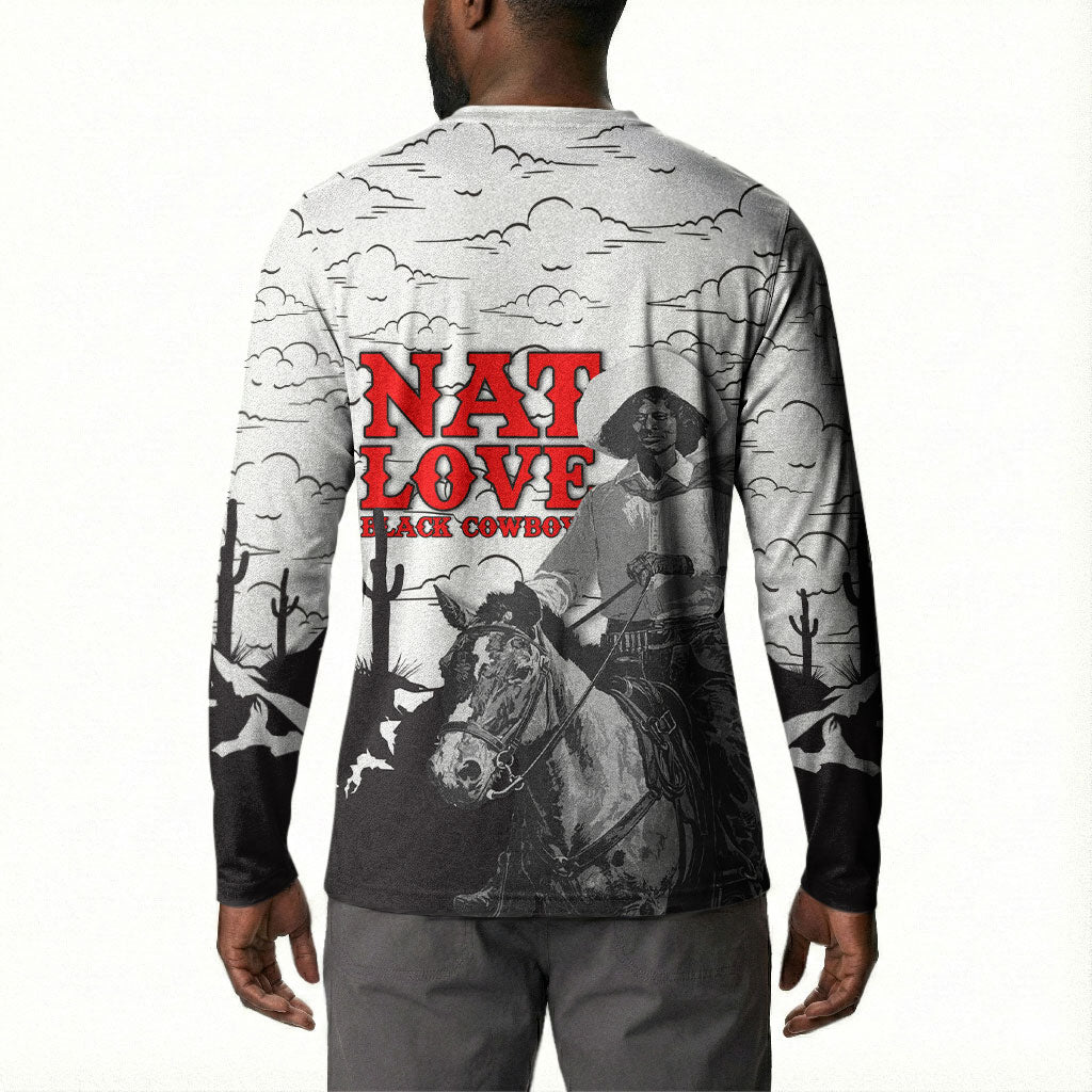 Black Cowboy Nat Love Button Sweatshirt Comic Style Desert Line Art Red Typography