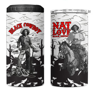 Black Cowboy Nat Love 4 in 1 Can Cooler Tumbler Comic Style Desert Line Art Red Typography