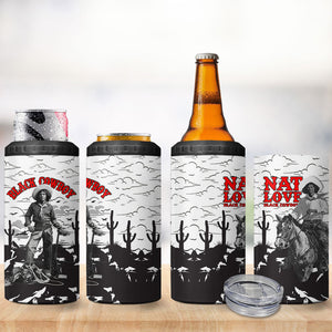 Black Cowboy Nat Love 4 in 1 Can Cooler Tumbler Comic Style Desert Line Art Red Typography