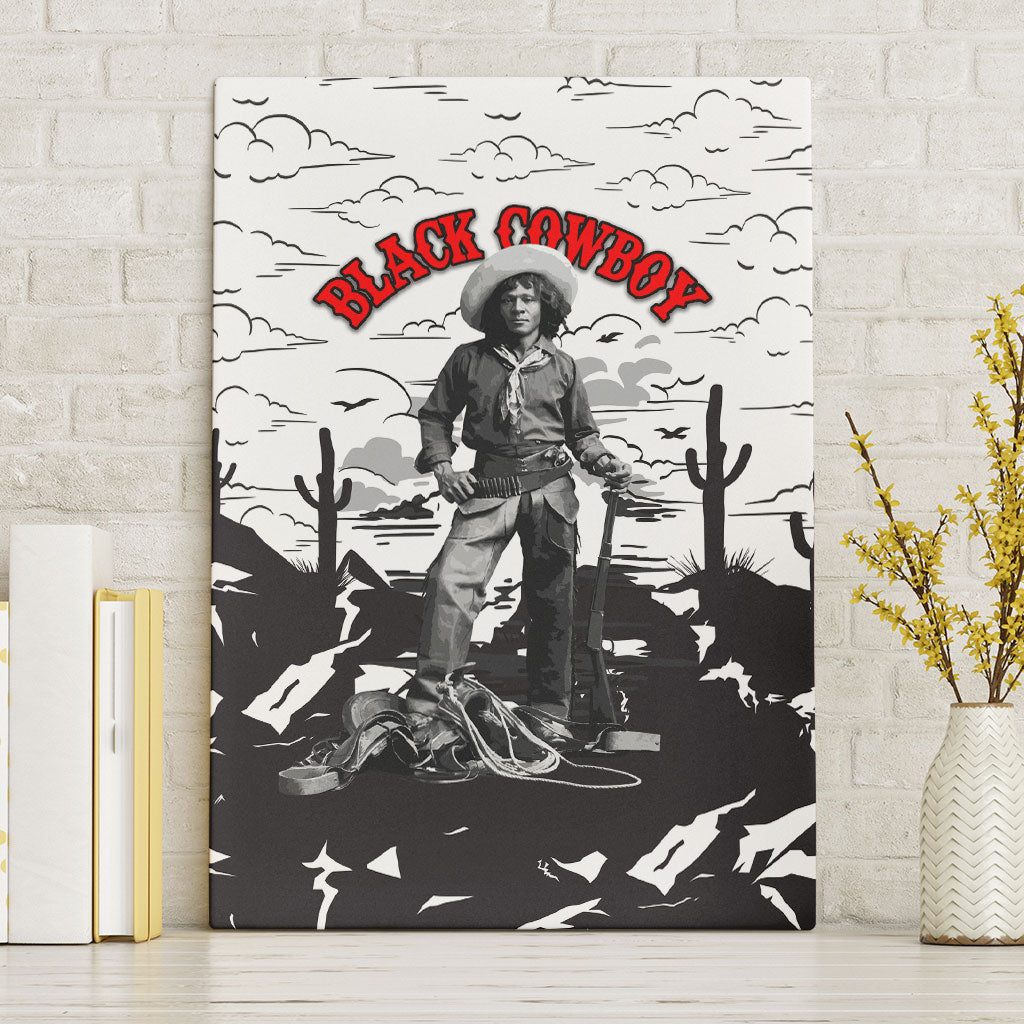 Black Cowboy Nat Love Canvas Wall Art Comic Style Desert Line Art Red Typography