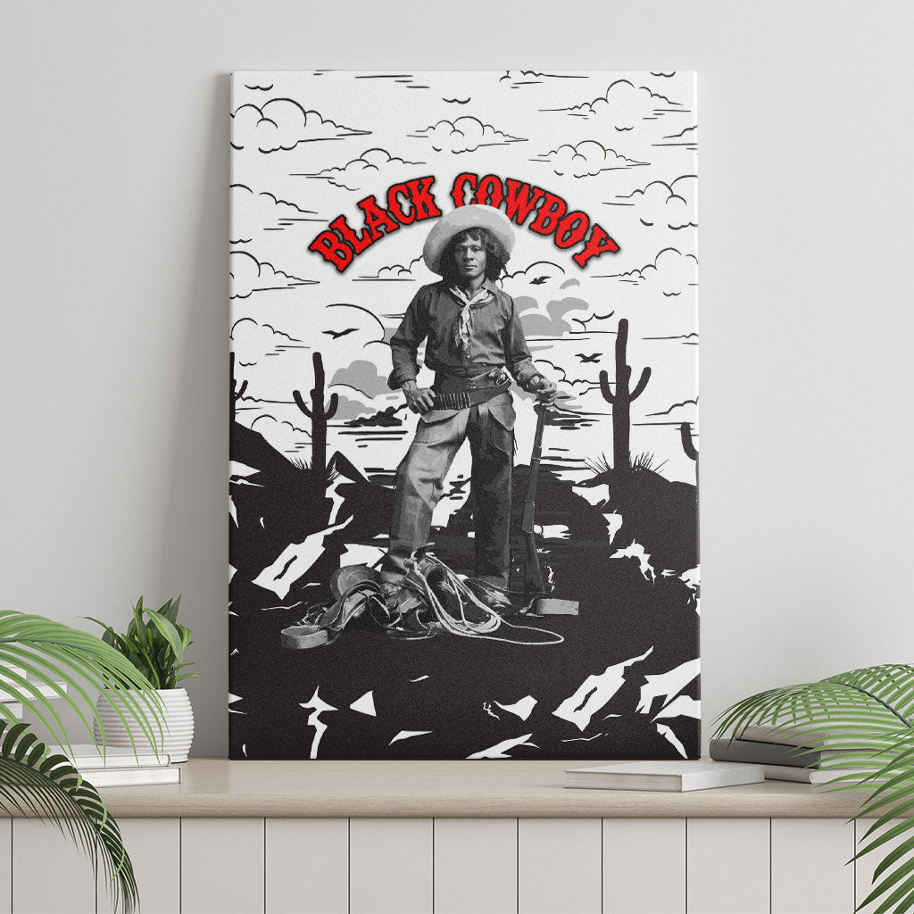 Black Cowboy Nat Love Canvas Wall Art Comic Style Desert Line Art Red Typography