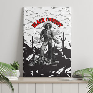 Black Cowboy Nat Love Canvas Wall Art Comic Style Desert Line Art Red Typography