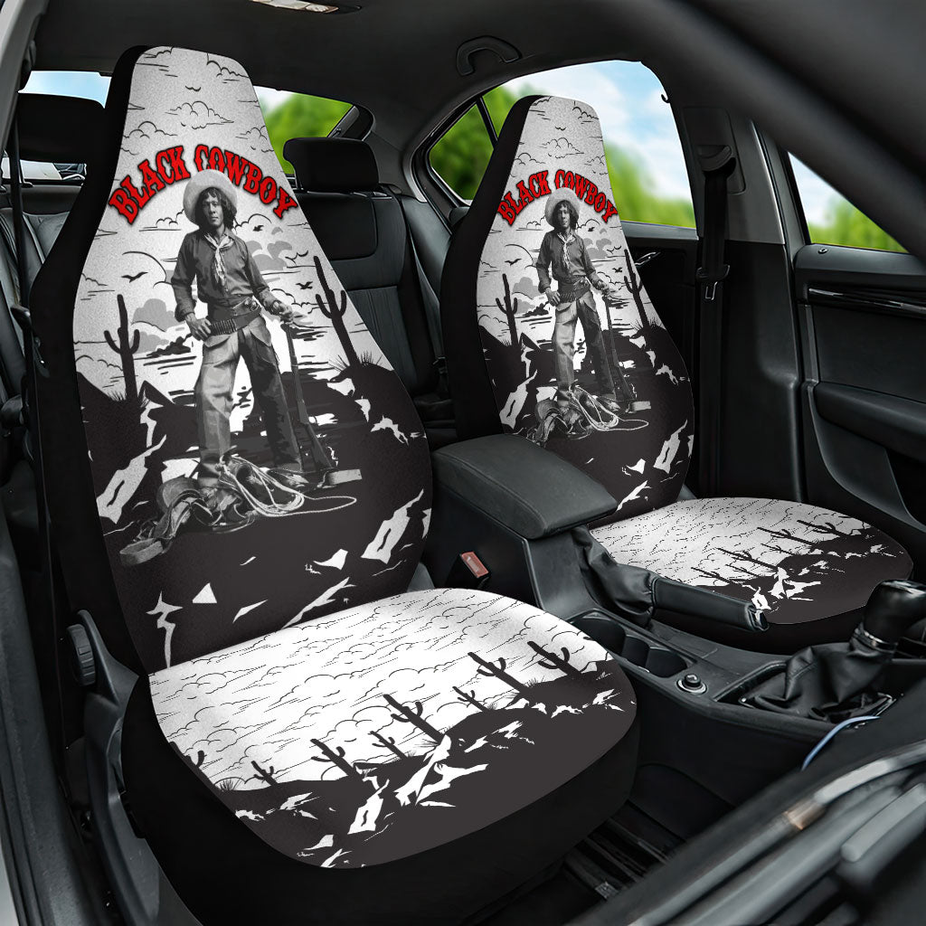 Black Cowboy Nat Love Car Seat Cover Comic Style Desert Line Art Red Typography
