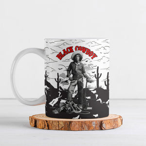 Black Cowboy Nat Love Ceramic Mug Comic Style Desert Line Art Red Typography