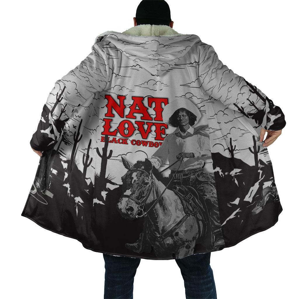 Black Cowboy Nat Love Cloak Comic Style Desert Line Art Red Typography
