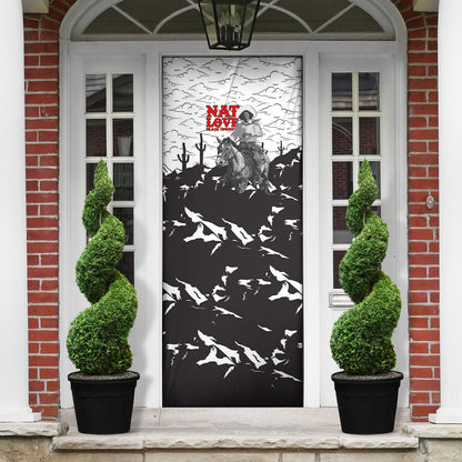 Black Cowboy Nat Love Door Cover Comic Style Desert Line Art Red Typography