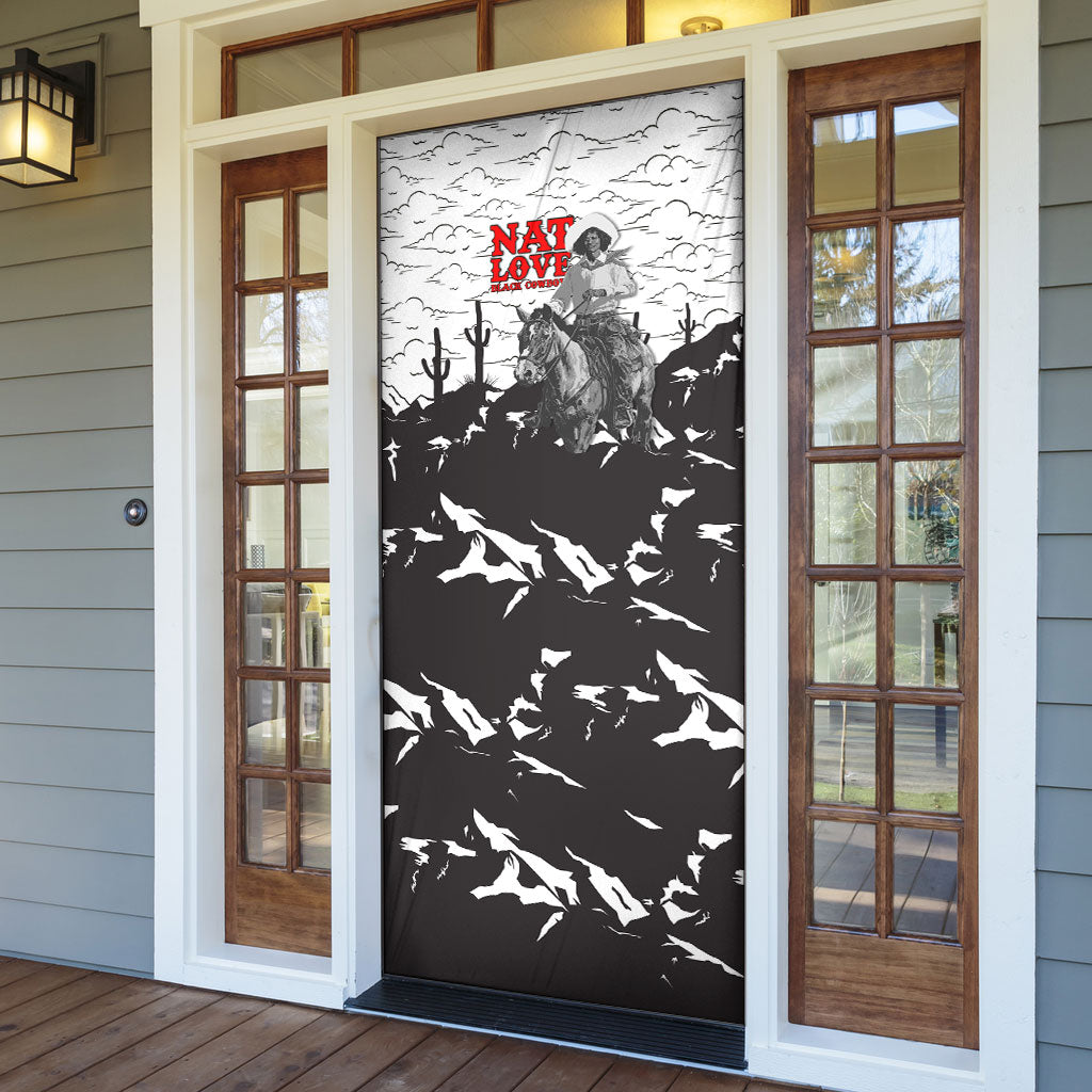 Black Cowboy Nat Love Door Cover Comic Style Desert Line Art Red Typography