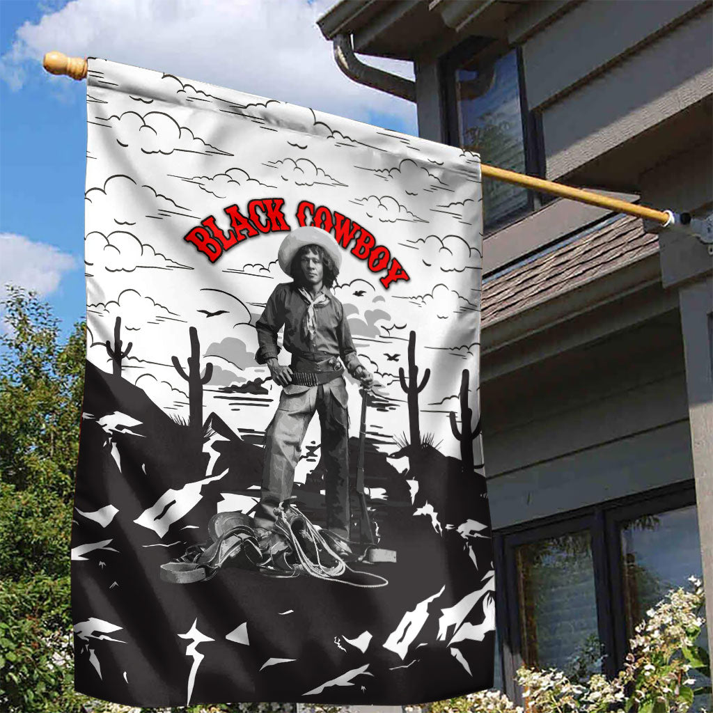 Black Cowboy Nat Love Garden Flag Comic Style Desert Line Art Red Typography