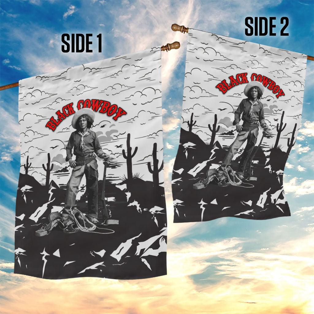 Black Cowboy Nat Love Garden Flag Comic Style Desert Line Art Red Typography