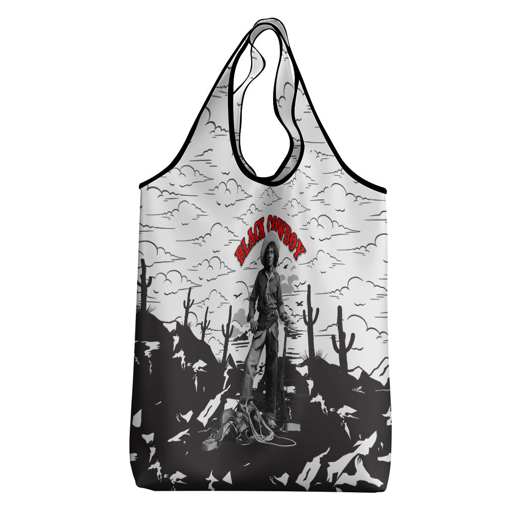 Black Cowboy Nat Love Grocery Bag Comic Style Desert Line Art Red Typography