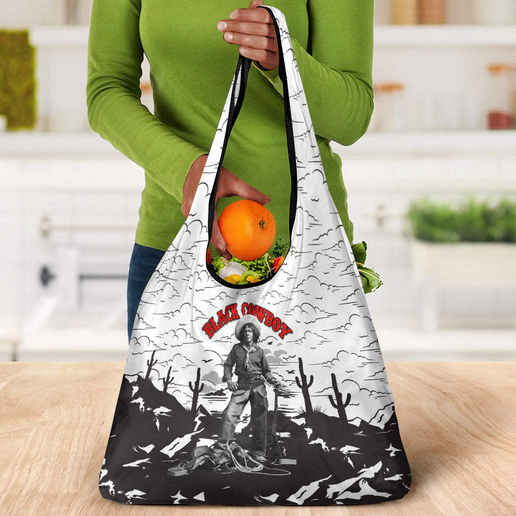 Black Cowboy Nat Love Grocery Bag Comic Style Desert Line Art Red Typography