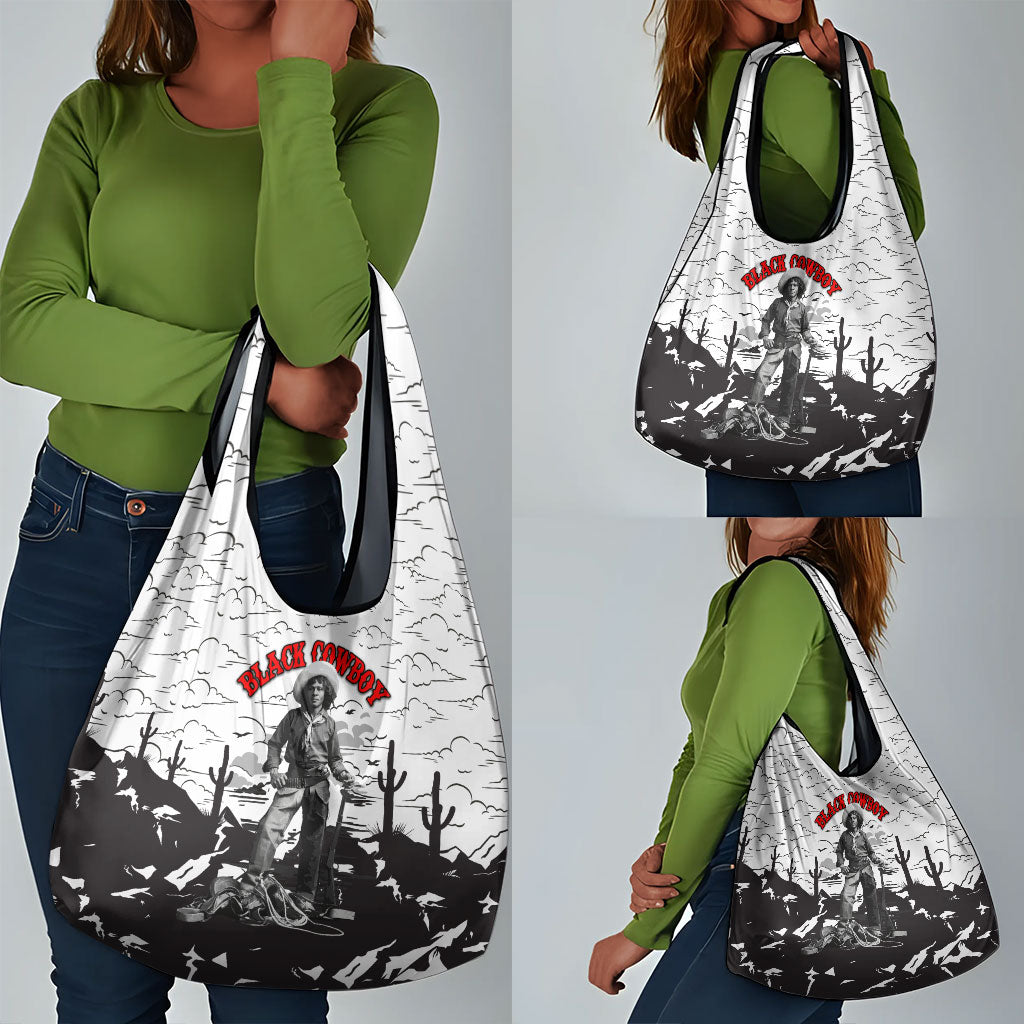 Black Cowboy Nat Love Grocery Bag Comic Style Desert Line Art Red Typography