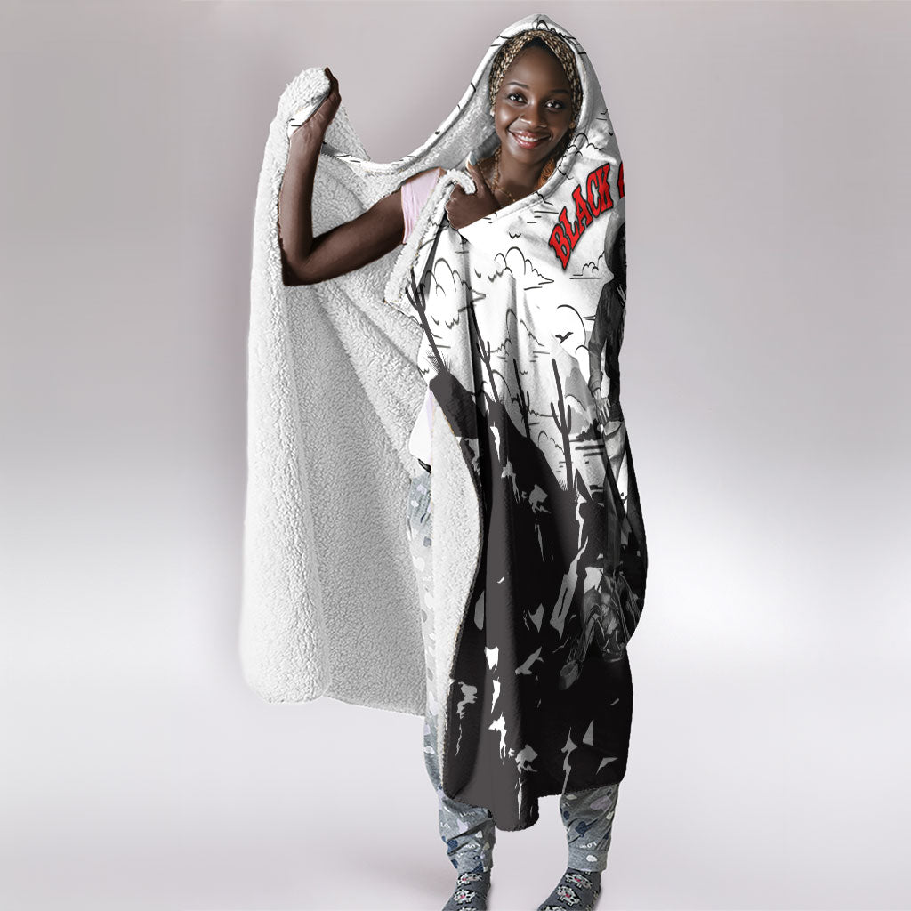 Black Cowboy Nat Love Hooded Blanket Comic Style Desert Line Art Red Typography