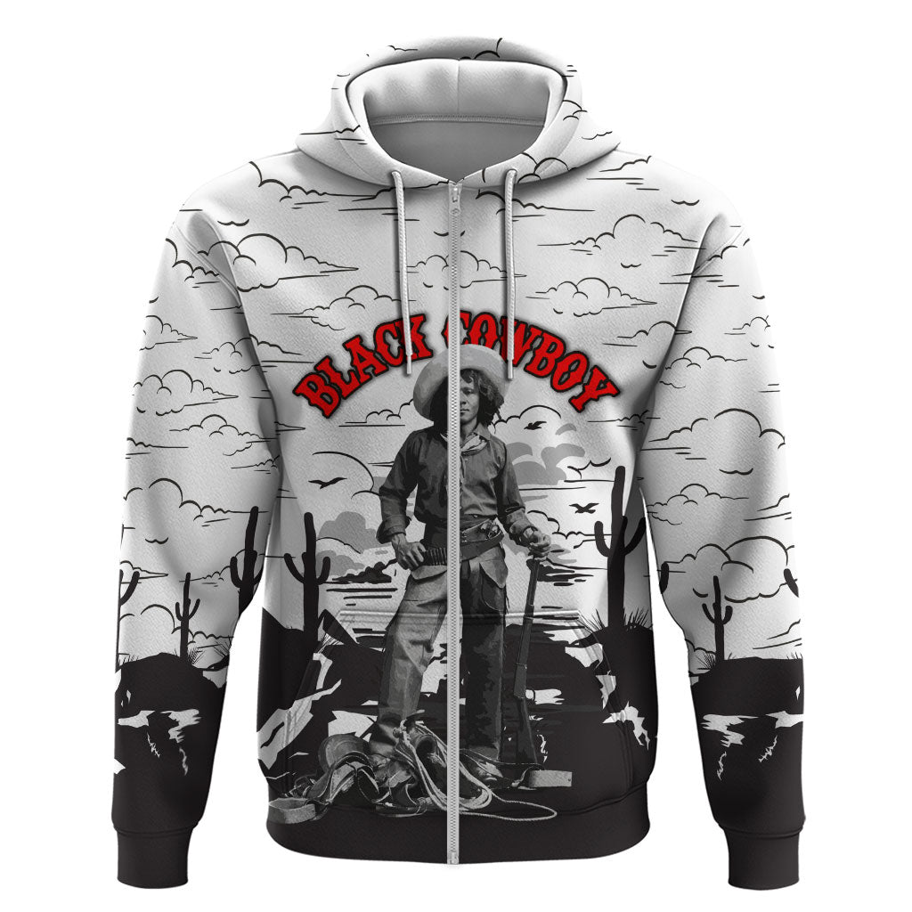 Black Cowboy Nat Love Hoodie Comic Style Desert Line Art Red Typography